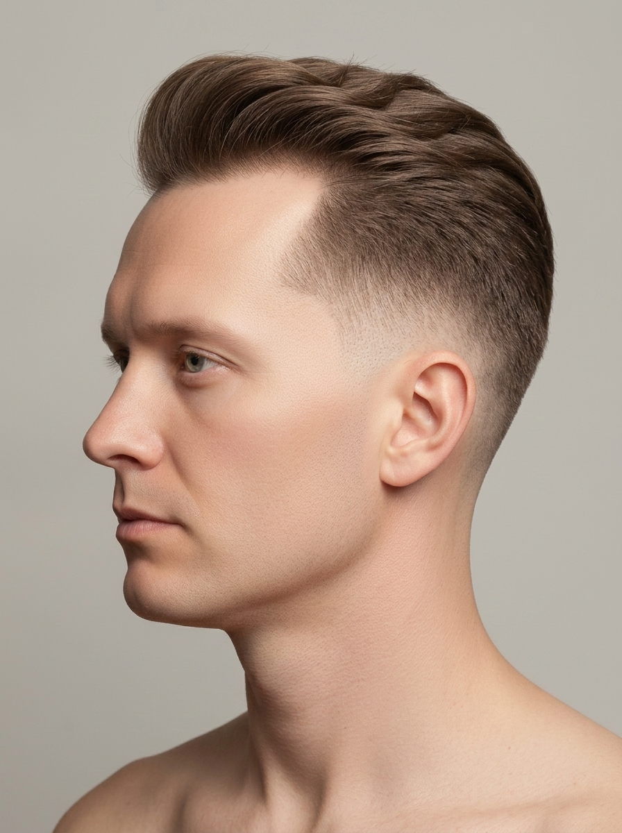 Low fade · swept-back top